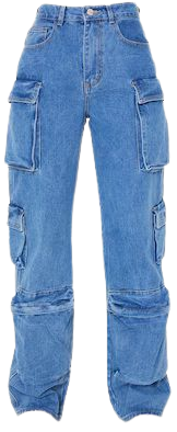 Mid Blue Wash Cargo Pocket Detail Wide Leg Jeans | PrettyLittleThing USA