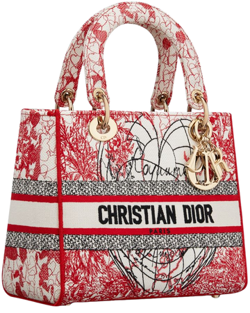 Medium Lady D-Lite Bag Red and White D-Royaume d'Amour Embroidery - Bags - Woman | DIOR