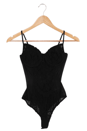 lulus Sexy Black Lace Bodysuit - Underwire Bodysuit - Lingerie