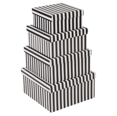 4 Pc Black & White Stripped Boxes | Set Of Square Gift Boxes