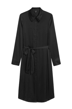 Long-sleeve satin shirt dress - Black - Midi dresses - Monki WW