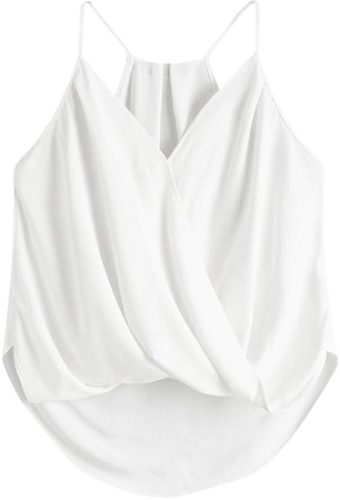 SheIn Women's Sleeveless Twist Front Wrap Cami Tank Top with Spaghetti Strap Tee Medium White at Amazon Women’s Clothing store