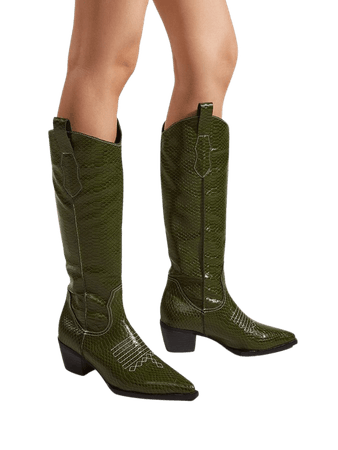Snakeskin Chunky Heeled Boots | SHEIN USA