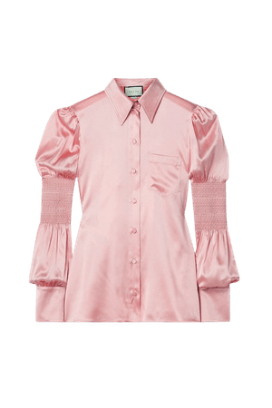 Pink Smocked silk-blend satin blouse | Gucci | NET-A-PORTER