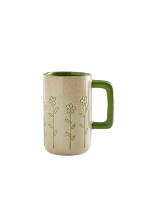 Green and Beige Flower Mug