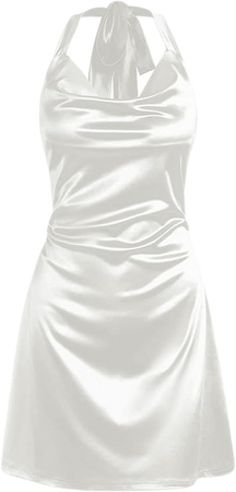 Amazon.com: ZAFUL Women Halterneck Satin Mini Dress Sexy Cowl Neck Silky Party Cocktail Club Dress (White-Halter-A, XL) : Clothing, Shoes & Jewelry