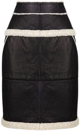 Chanel Pre-Owned shearling-trimmed leather skirt - FARFETCH