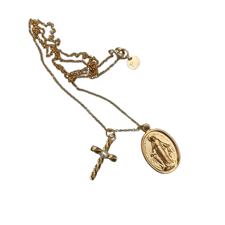 HOLY RECYCLE - Holy Mary and small cross 24k gold plated chain.