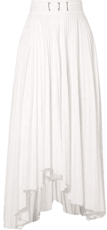 Asymmetric Pleated Poplin Midi Skirt - White