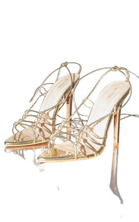 Gold Pu Point Toe Cage Lace Up High Heeled Sandals | PrettyLittleThing USA