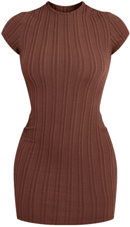 Chocolate Textured Rib Cap Sleeve Bodycon Dress | PrettyLittleThing USA