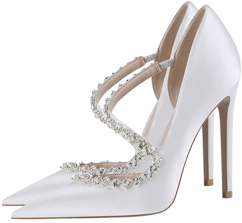 Amazon.com | FSJ Women Sexy Rhinestone Cross Strap Dress High Heel Shoes Rivets Closed Pointed Toe Stilettos Sandals Satin D-Orsay Slip On Wedding Party Office Pumps Size 4-15 US | Pumps