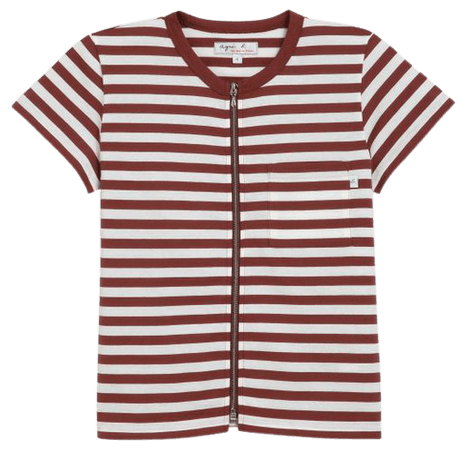 mahogany and off white striped Brando Zip t-shirt