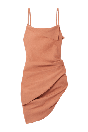 Orange Saudade asymmetric draped hemp-blend mini dress | Jacquemus | NET-A-PORTER
