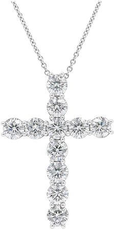 Roman Malakov 6.75 Carat Round Diamond Cross Pendant Necklace For Sale at 1stDibs