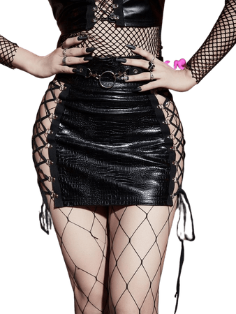 Gothic Crocodile Embossed Lace Up Side PU Leather Bodycon Skirt | SHEIN USA