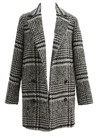 Gray Lapel Vintage Womens Elegant Lapel Plaid Chic Tweed Coat