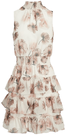 Floral Sleeveless Mock Neck Tiered Ruffle Dress | Express