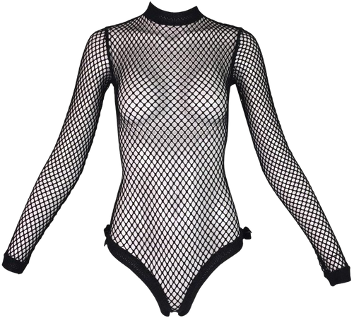 1993 Jean Paul Gaultier Pin-Up Black Fishnet Mesh Bow Bodysuit Top For Sale at 1stdibs