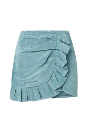 Azalea Ruffled Metallic Plisse-satin Mini Skirt - Light blue