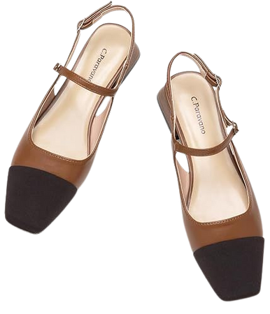 Amazon.com | C.Paravano Women's Slingback | Square Toe Slingback Flats | Ankle Strap Flats Sandals | Slip on Casual Flats Shoes | Leather Dress Shoes for Wedding | Flats