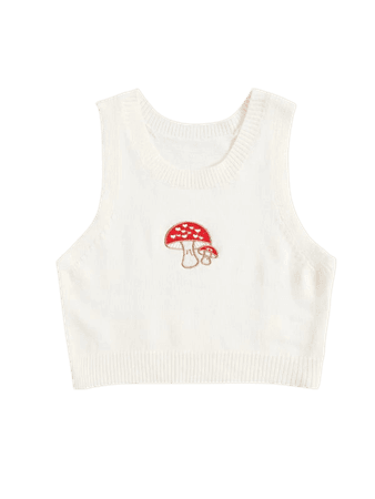 Mushroom Embroidery Crop Knit Top | SHEIN USA