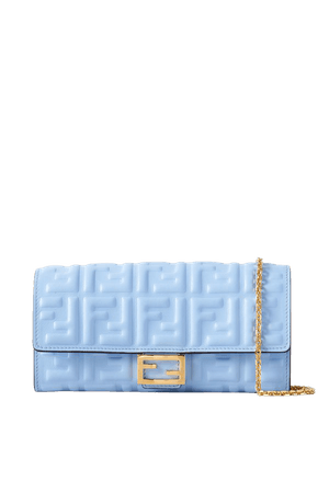 Sky blue Baguette embossed leather clutch | Fendi | NET-A-PORTER