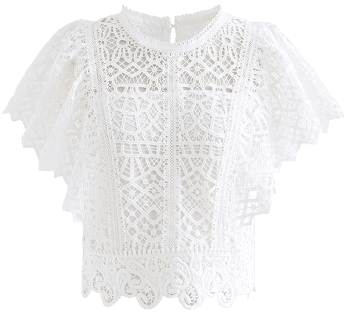 Ruffle Sleeves Full Crochet Crop Top in White - Retro, Indie and Unique Fashion