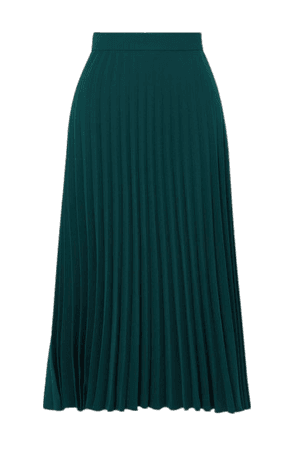 Pleated Crepe Midi Skirt - Green