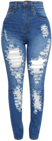 Shape Light Wash Distressed Skinny Jeans | PrettyLittleThing USA