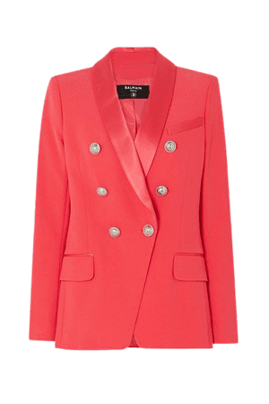 Double-breasted Satin-trimmed Crepe Blazer - Pink