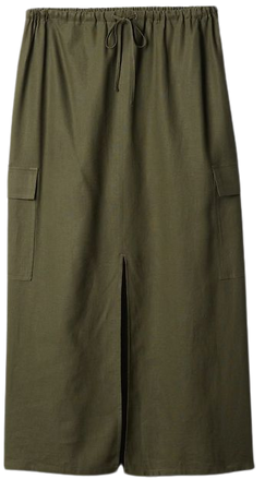 Linen-Blend Cargo Midi Skirt | Gap