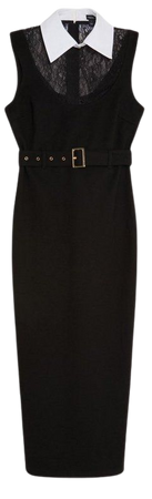 Petite Lace Ponte Cotton Mix Jersey Midi Dress | Karen Millen
