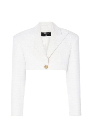 Cropped Tweed Blazer - White
