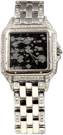 Cartier Panthere Watch Marble Dial and Diamond Case in 18k White Gold For Sale at 1stDibs