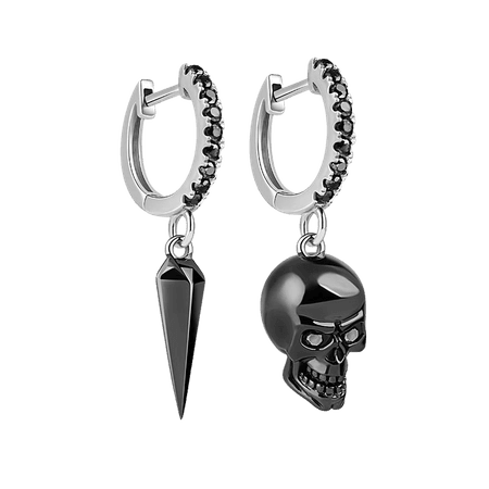 Black Skull and Awl Earring 925 Sterling Silver - Gnoce Jewelry