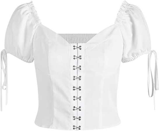 YOESEE Women's Summer Puff Short Sleeve Victorian Tops Sweetheart Neck Hook and Eye Halloween Tee Shirt at Amazon Women’s Clothing store