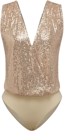 Sequin Cowl Neck Solid Button Bodysuit - Cider