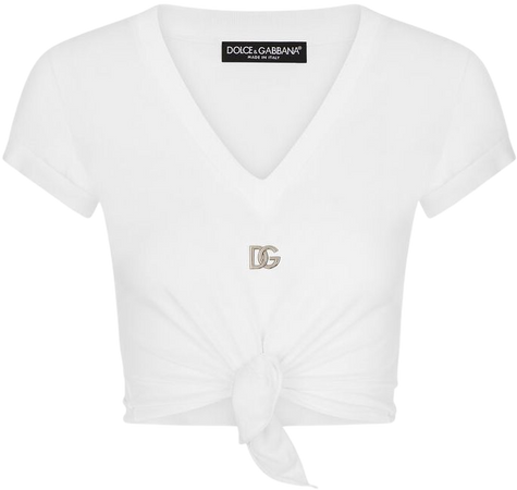 Jersey T-shirt with DG logo and knot detail in White for Women | Dolce&Gabbana®
