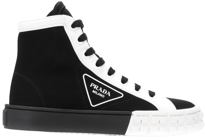 Prada High-Top Contrast-Trim Sneakers 1T941L89C Black | Farfetch