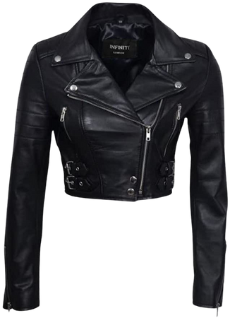Infinity Women’s Chic Black Cropped Leather Biker Jacket at Amazon Women's Coats Shop
