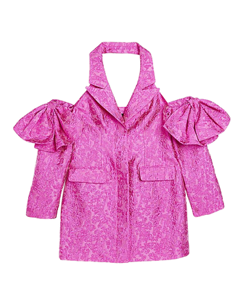 Pink jacquard bow detail blazer dress | River Island