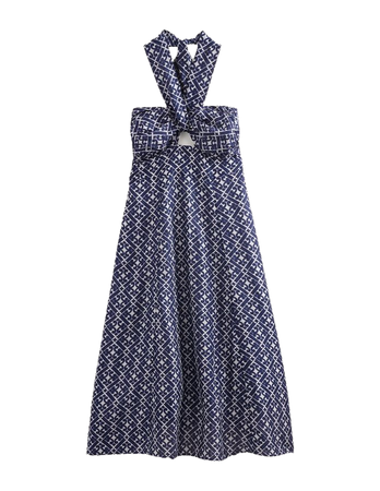 Halterneck Cut Out Midi Dress - Prussian Blue, Tranquil Geo | Boden US
