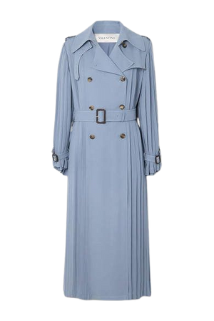 Pleated Silk-crepe Trench Coat - Blue