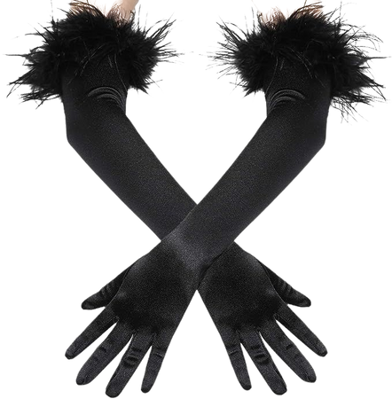 Amazon.com: BABEYOND Long Satin Opera Gloves - Pageant Feather Gloves 1920s Stretchy Elbow Gloves for Halloween Costume Evening Party (Black) : Clothing, Shoes & Jewelry