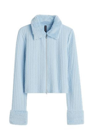 Faux Fur-collar Cardigan - Light blue - Ladies | H&M US