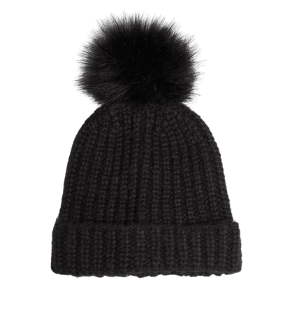 Black Ribbed Knit Faux Fur Bobble Hat | New Look