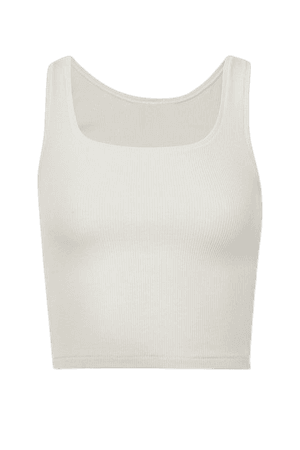 Cotton Collection Ribbed Cotton-blend Jersey Tank - White