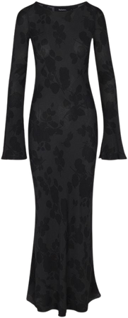 Gia Midnight Rose | Long sleeve black floral silk maxi dress | Réalisation