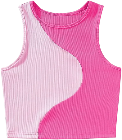 SweatyRocks Women's Summer Ribbed Knit Sleeveless Vest Color Block Crop Tank Top Hot Pink L at Amazon Women’s Clothing store